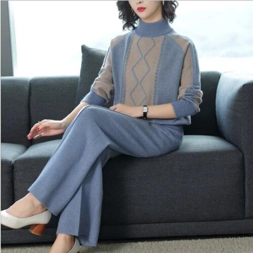 Autumn New Knitted Sweater Wide Leg Pants Suit 2021 Female Middle-Aged Womens Autumn And Winter Fashion Autumn Clothes Splicing