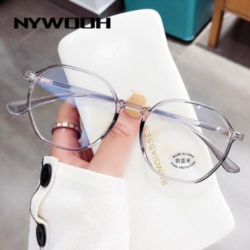 NYWOOH Anti Blue Light Blocking Reading Glasses Women Men Polygon Eyeglasses Hyperopia Ultralight Computer Eyewear Diopter +4.0