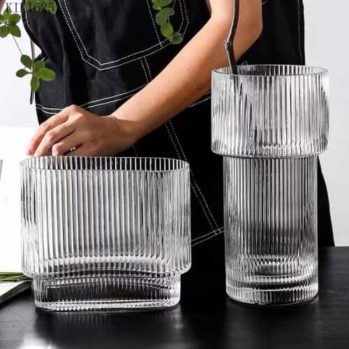 Simple Transparent Glass Striped Vase Bedroom Flower Arrangement Container Household Hydroponic Vase Wedding Art Home Decoration