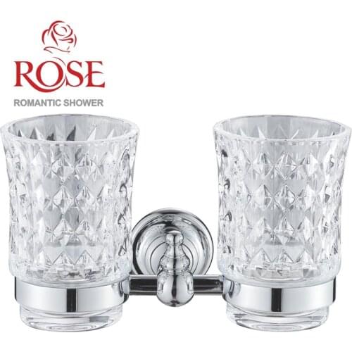 ROSE Cup Holder double, brass holder and 2 glass cup, wall mounted cup holder bathroom, glass cups for toothbrushes and water,brass holder RG1122