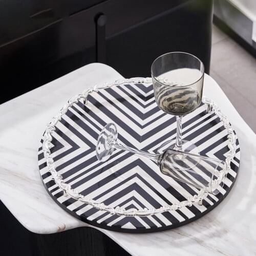 Luxury Geometric Black And White Striped Resin Tray For Home Soft Decor Living Room Dining Coffee Table Desktop Storage Tray