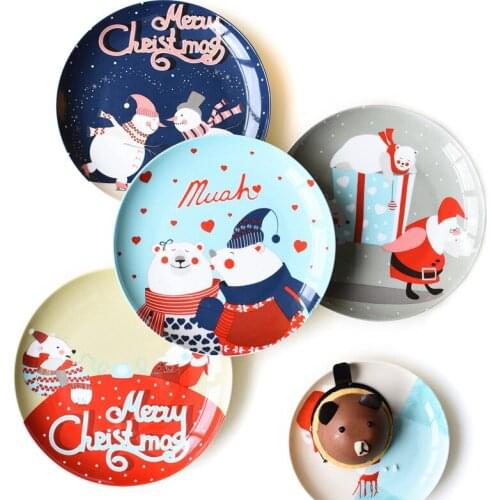 Christmas Dish Ceramic Plate Porcelain Tableware Dinner Set Salad Dish Tray Cake Pastry Fruit Serving Plates Restaurant 8'' 1pcs