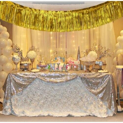 Birthday Party Decoration 0.3*2m Metal Fringed Table Skirt Metal Silk Rain Curtain Wedding Decor Baby Shower Gift Supplies