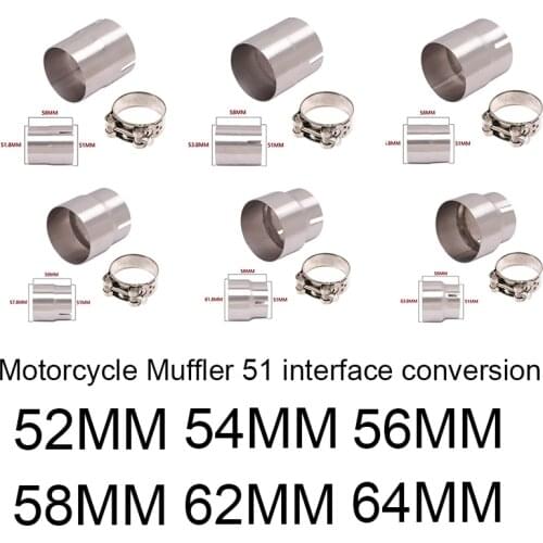 Universal Motorcycle Exhaust Adapter Escape 52mm 54mm 56mm 58mm 62mm 64 to 51mm Pipe connection Reducer Muffler Stainless Steel