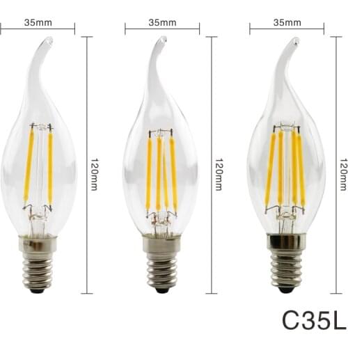 High quality E14 2W 4W 6W 220V Retro Filament LED Bulb Lamp C35 C35L E27 LED Candle Light Chandelier Light For Indoor Hom