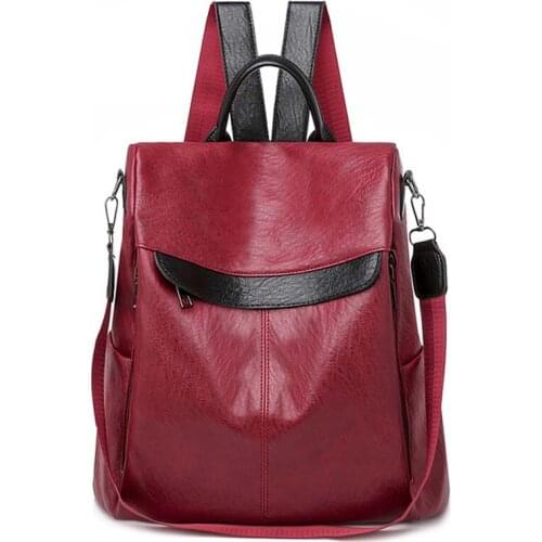 Womens Backpack 2021 Summer Waterproof Simple Travel Backpacks for Women PU Leather Fashion Retro College School Bag Sac A Dos