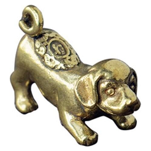 ZOCDOU 1 Piece Brass Pure Copper Handmade Retro Lucky Puppy Small Statue Little Figurine Crafts Figure Ornament Miniatures