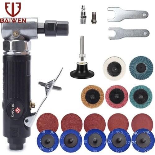 Poratble 1/4'' Air Angle Die Grinder 90 Degree Pneumatic Grinding Polisher Mill Engraving Machine with 2inch Sanding Discs Kit