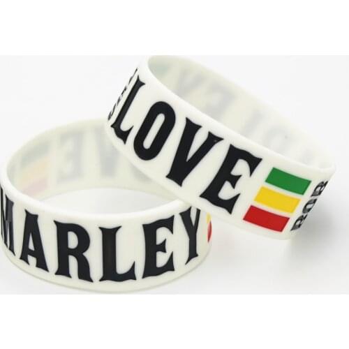 1PC 1" Wide One Love BOB Marley Silicone Wristband White Rasta Jamaica Reggae Bracelets& Bangles For Music Fans Gift SH099
