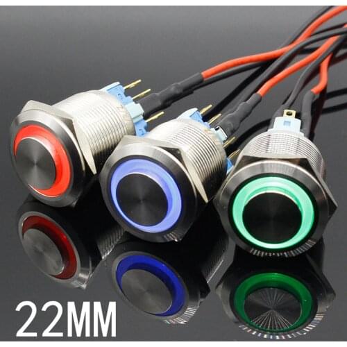 1PC Colorful Useful Durable 22mm LED Power Push Button Switch Momentary/Latching Waterproof Metal Self-Locking Stainless