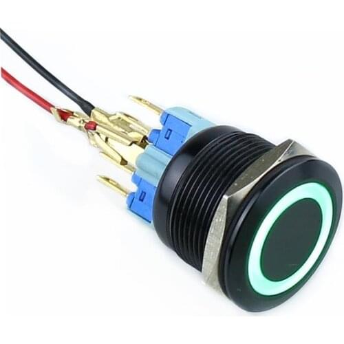 19mm Alumina black metal button switch ring diaphragm LED Latching Self-reset Momentary 1NO 1NC red blue green white yellow