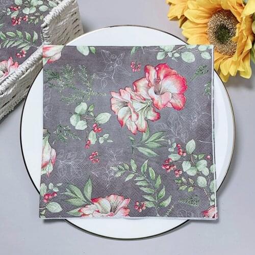 20Pcs/Pack Vintage Floral Table Decoupage Paper Napkins Flower Napkin Paper Tissue for Wedding Party Supplies Wholesale