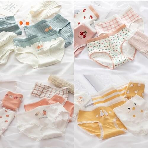 2021 Cotton Womens Panties Seamless Blue Stripe Strawberry Cherry Chick Comfort Underwear Soft Breathable for Girl Gift M-XL
