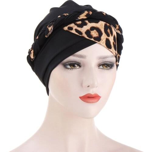 2021 New Muslim Women Fashion Leopard Print Turban Hijab Caps Africa Headtie Indian Hat Headwraps For Lady Turbante Bonnet