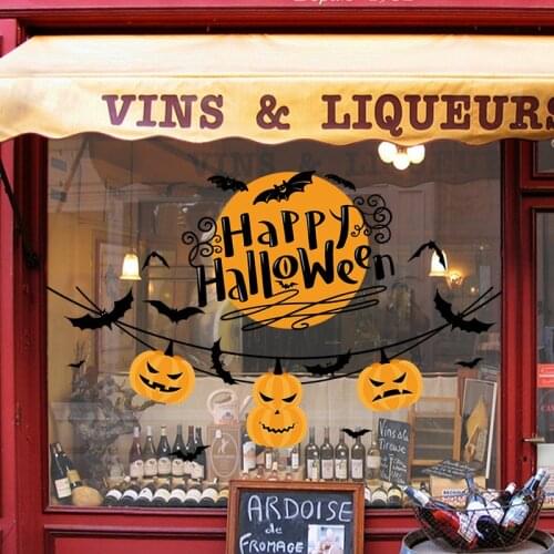 2021 Horrible Pumpkin Bat Happy Halloween Stickers Wall Sitcker Paste Static Mirror Glass Decal Halloween Decoration Decor Props