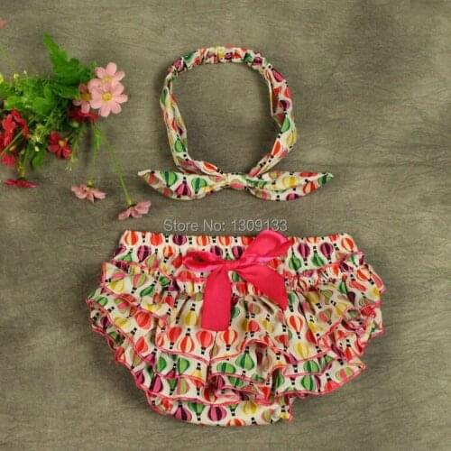 3 Colors Cute Design Baby Girl Ruffled Bloomer with Knot Headband Kids Infant Toddler Skirts Cothing