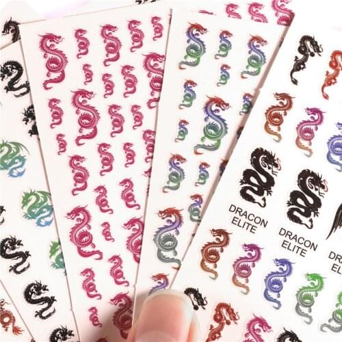5pcs/lot Self-adhesive Dragon Phoenix 3D Nail Stickers Chinese Writing Ink Lotus Design Nails Manicure Supplier