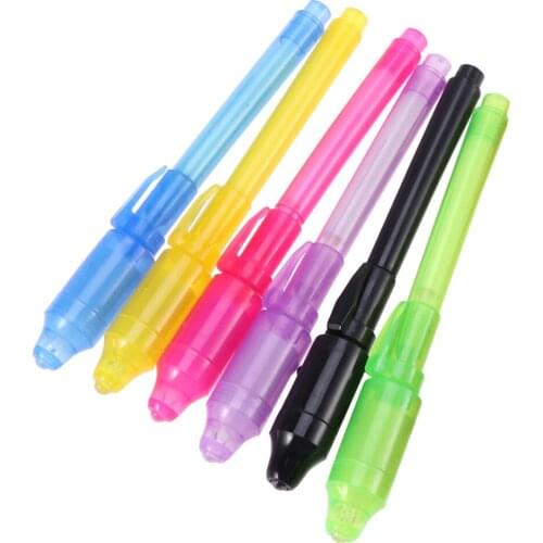 6pcs Creative Stationery LED Highlighter Pen 2 In 1 UV Black Light Combo School Office Drawing Invisible Ink Pen (Mixed)