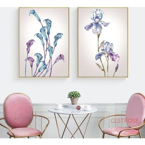 Watercolor Purple Blue Flowers Canavs Painting Abstract Frsh Botanical Floral Wall Pictures For Home Decoration Nordic Posterme