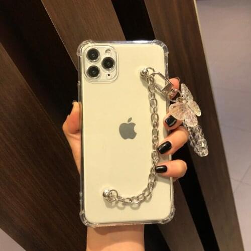 Wrist Chain Case for iPhone 12Pro Max 7 8Plus XR XS Max 11 Transparent Cases Cute Butterfly Chain Hanging Case for iPhone 12Mini