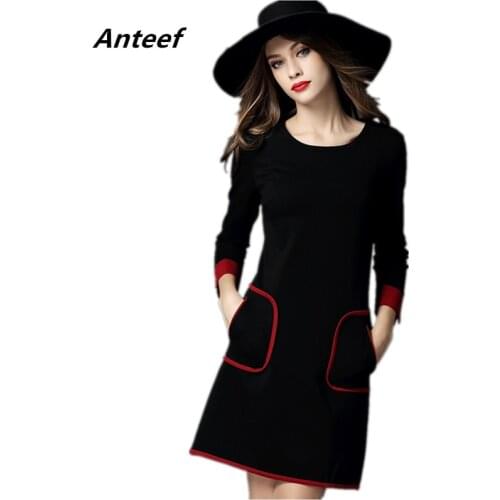 Long sleeve black cotton plus size women casual loose mini autumn winter elegant dress clothes party 2020 ladies dresses