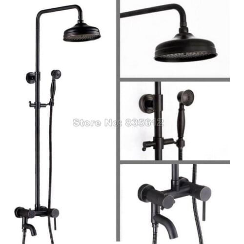 Black Oil Rubbed Bronze Wall Mounted Bathroom Rain Shower Faucet Set W/ 8" Shower Head + Single Handle Bathtub Mixer Taps Wrs365