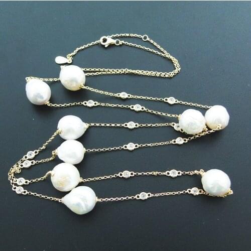 Long Necklace for Women with Fashion 11mm Water Pearl Jewelry 35'' Necklaces & Pendants Bijoux Femme Gold Plated Pearl Neckace