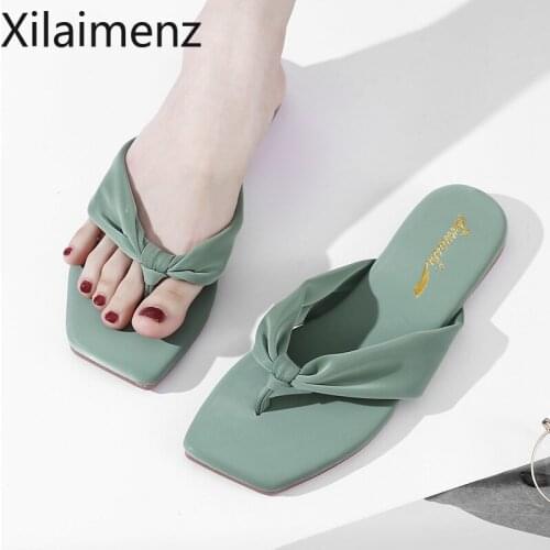 Elegant Leather Slippers Women Flat Shoes Ladies Pink Flip Flops Comfortable Weave Outdoor Slides 2021 Summer Woman Sandals