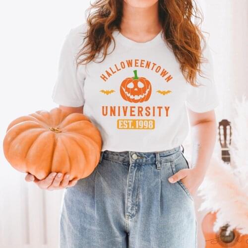 Halloween Town And Chill Print Harajuku T-shirt Casual Ladies Basic O-collar Top Short Sleeved Women T-shirt Girl,Drop Ship