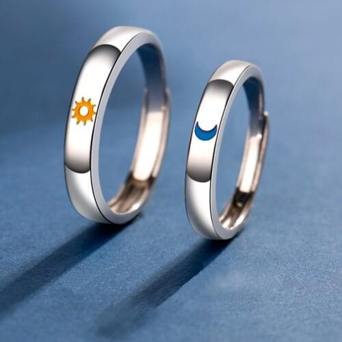 2 Pcs Sun Moon Matching Couple Friendship Lover Adjustable Rings Set Minimalist Engagement Wedding Rings Lovers Kit Jewelry