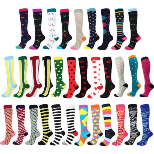 Compression Socks Men Women 20-30 mmHg Knee High Compression Stockings for Sports Nurse Travel (Multi-colored-A, Small/Medium)