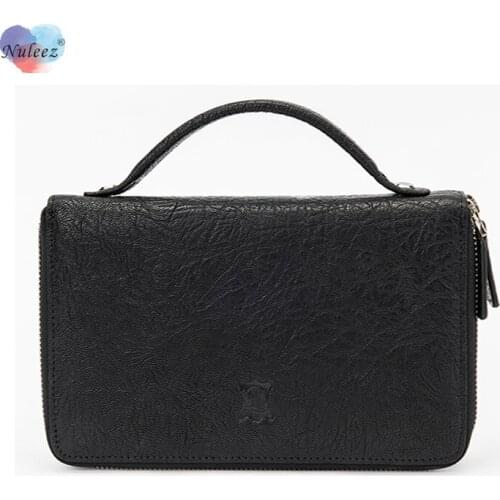Nuleez Wallet Men Real Sheep Leather Business Men Big Purse Double Zipper Tote Bag Luxury High-grade Gift Box Packaging