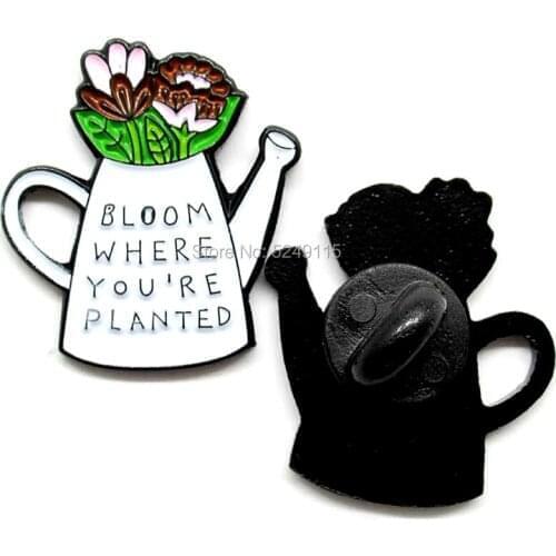 Custom metal soft enamel flower vase pin badges with black rubber clutch