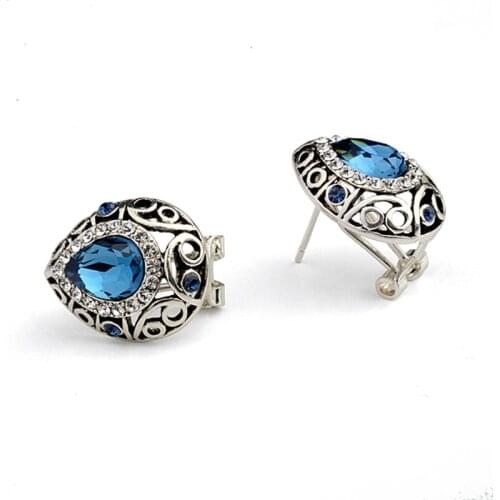MOONROCY Vintage Crystal Earrings Waterdrop Antique Silver Color Blue Green Earring Jewelry wholesale for women Dropshipping