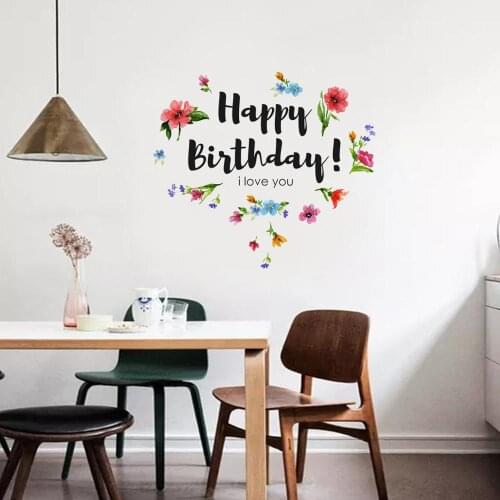 English Happy Birthday Wall Stickers Living room bedroom background wall decals Home Decoration PVC Wallpaper Sticker Mural