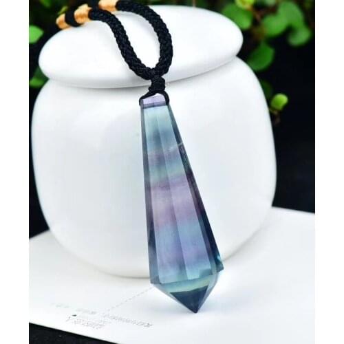 Natural Colored fluorite carving droplets pendulum Guardian Necklace Fashion Jewelry pendant Supernatural Amulet Knot Lucky