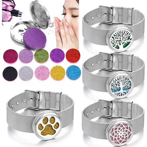 New Tree of Life Aromatherapy Bracelet Jewelry Stainless Steel Essential Oil Diffuser Locket Bracelet Wristbands with 10pcs Pads