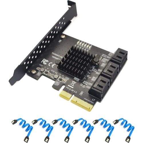 Riser Card PCIe 4X 1X SATA Card 6 Port 6Gb SATA3.0 PCIE Card PCIe to SATA Controller Expansion Card 6 SATA Cable for Chia Mining