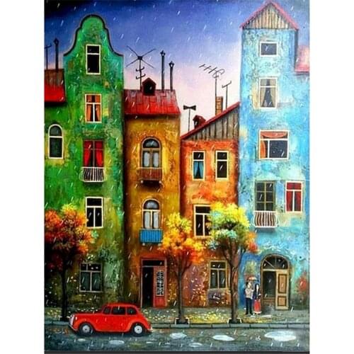 Landscape Cartoon City Printed Water-Soluble Canvas 11CT Cross-Stitch Kit Embroidery DMC Threads Painting Handicraft Design