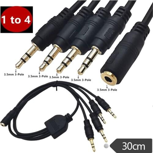ERE 3.5mm (1/8") TRS Female to 3 x 3.5mm (1/8") Stereo Jack Male 1 Input 4 Output Stereo Audio AUX Splitter Cable (3-Pole 1F/4M)