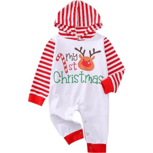 Newborn Baby Girls Boys Christmas Thanksgiving Hooded Romper Long Sleeve Cartoon Letter Printing Ribbed Festive Clothing 0-18M