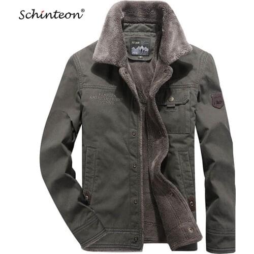 2019 Schinteon Plus Size Winter Men Warm Jacket Thick Fleece Casual Military Outwear Faux lamb Fur Parka M-6XL