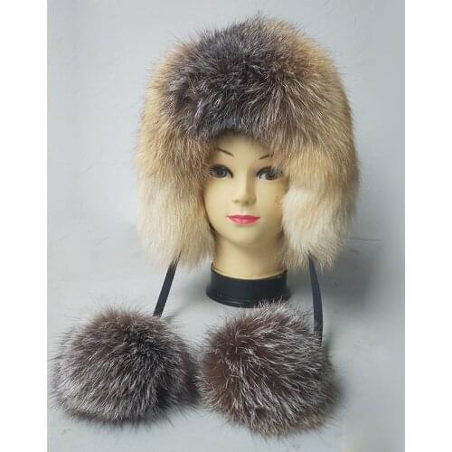 Women Winter Real Fox Fur Hat Thick Fashion EarFlap Russian Bombers Caps Ushanka Aviator trapper snow skiing Hat caps Female