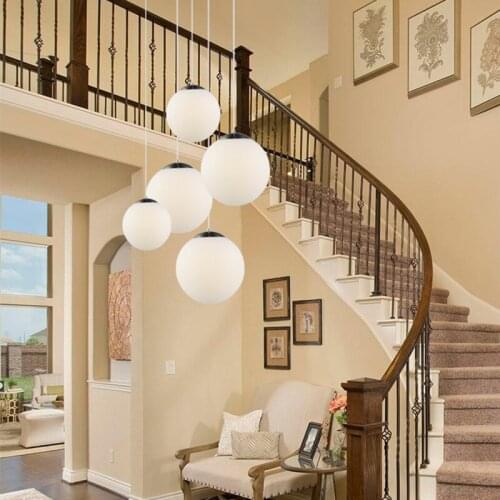 Modern White Glass Globe Pendant Light Mall Bedroom Milk Ball Round Global Suspension Light Industrial LED lighting fixtures