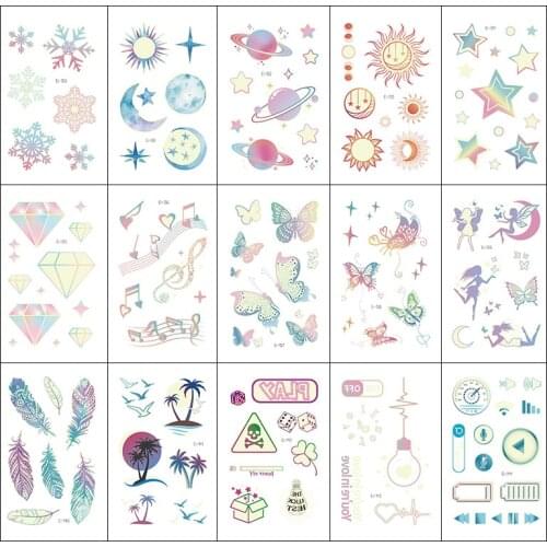 1PC Luminous Tattoo Diamond Sun Starry Universe Childrens Fake Tattoo Glows In The Dark Waterproof Temporary Tattoo Sticker