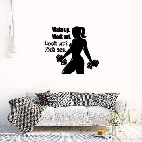 Workout Wall Decal Wake Up Work Out Fitness Motivation Quotes Art Door Window Vinyl Stickers Gym Bedroom Interior Decor DW7615
