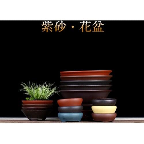 Yixing Purple Clay Flowerpot Desktop Small Classical Exquisite Succulent Plant Orchid Acorus Bonsai Simple Ceramic Chinese Style