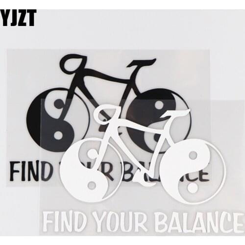 YJZT 15.1×9.5CM FIND YOUR BALANCE Vinyl Decal Car Sticker Cartoon Yin Yang Bicycle Pattern Black/Silver 4C-0345