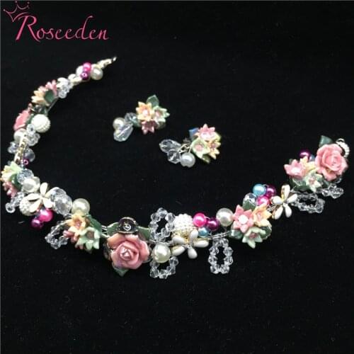 Sweet Long Flower Wedding Hair Jewelry Handmade Colorful Bride Headband Bridal Party Hair vine wholesale RE776