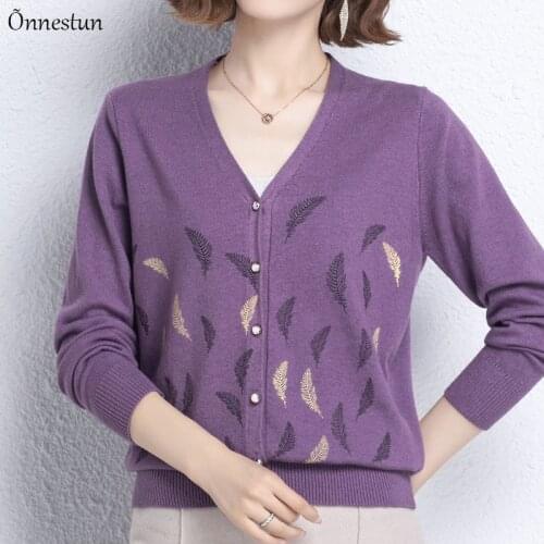 Print Cardigans Sweater Women New Autumn Spring Long Sleeve Knitted Sweaters V Neck Cardigan Women